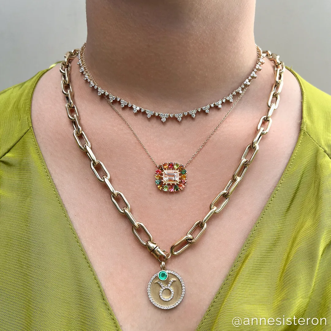 14KT Yellow Gold Tourmaline and Morganite Diamond Amabel Necklace