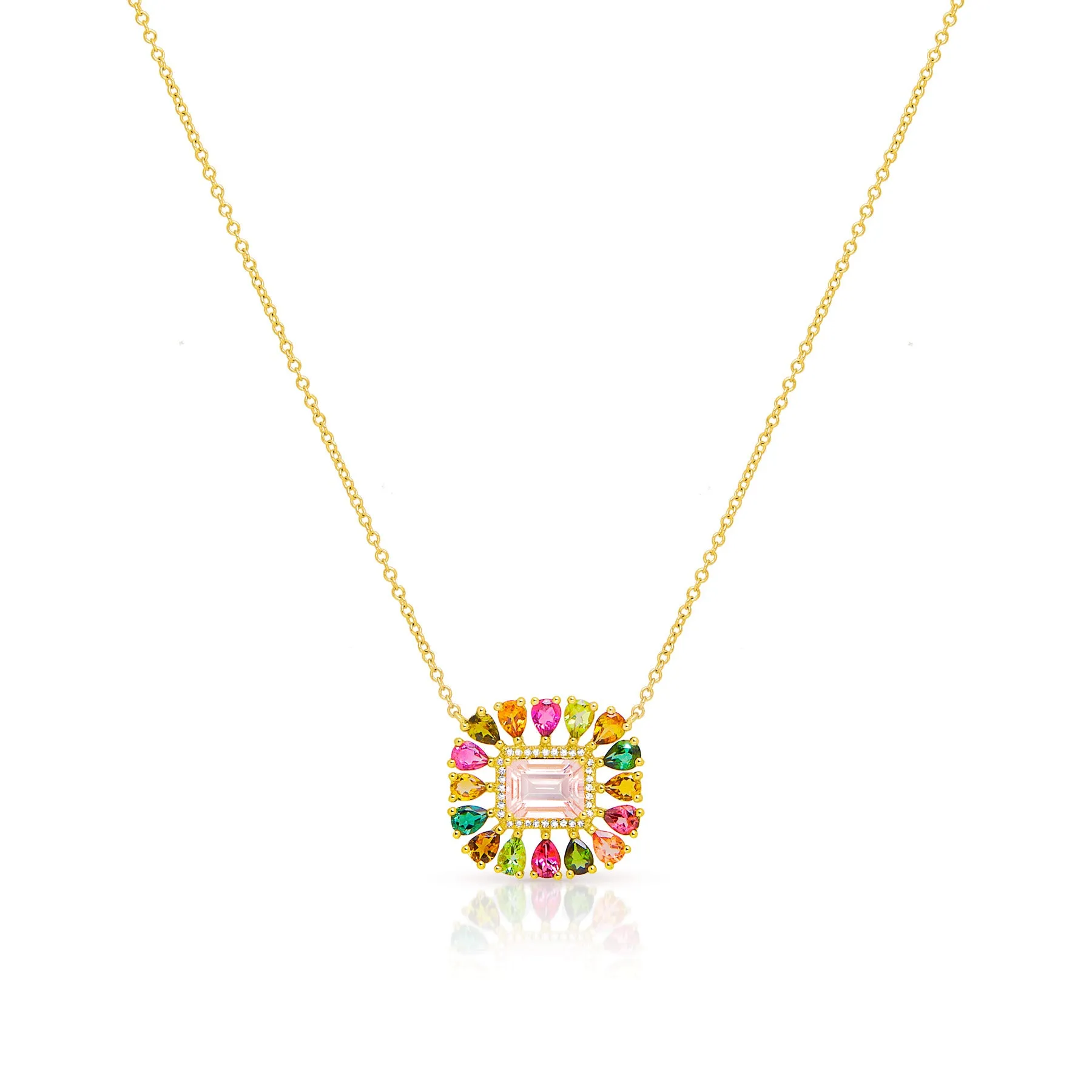 14KT Yellow Gold Tourmaline and Morganite Diamond Amabel Necklace