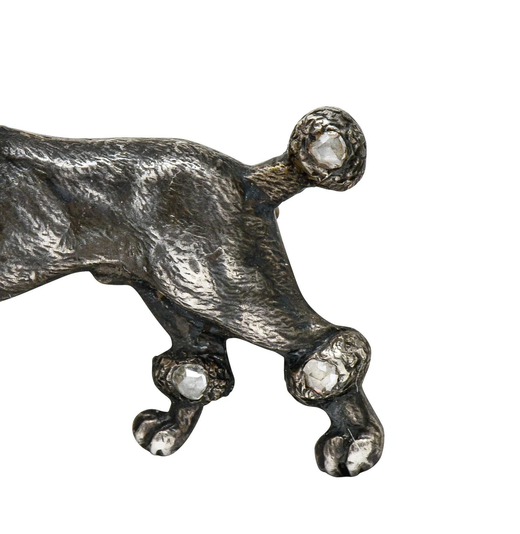 1860's Victorian Diamond Ruby Silver-Topped 14 Karat Gold Poodle Dog Brooch