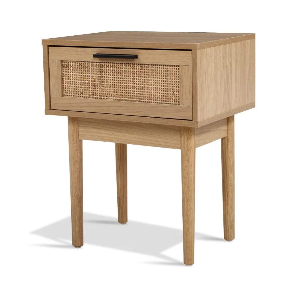 2 x Bedside Tables with Drawer & Tallboy With 6 Drawers Rattan Bedroom Package
