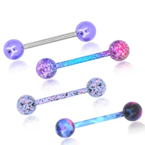 4pcs 14 Gauge Planet Color Glitter Swirl Splatter Tongue Barbell