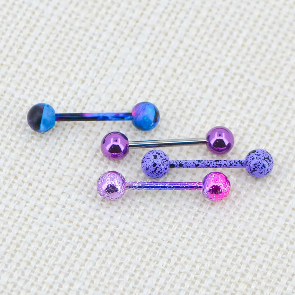 4pcs 14 Gauge Planet Color Glitter Swirl Splatter Tongue Barbell