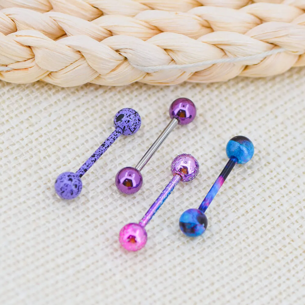 4pcs 14 Gauge Planet Color Glitter Swirl Splatter Tongue Barbell