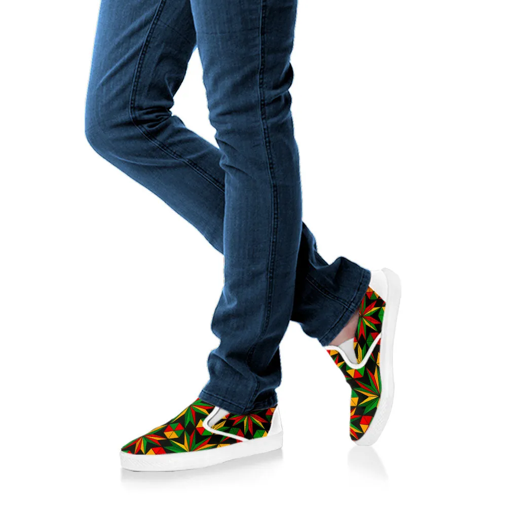 Abstract Geometric Reggae Pattern Print White Slip On Sneakers