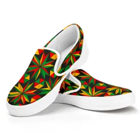 Abstract Geometric Reggae Pattern Print White Slip On Sneakers