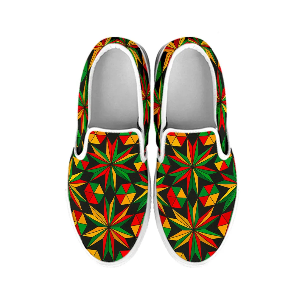 Abstract Geometric Reggae Pattern Print White Slip On Sneakers
