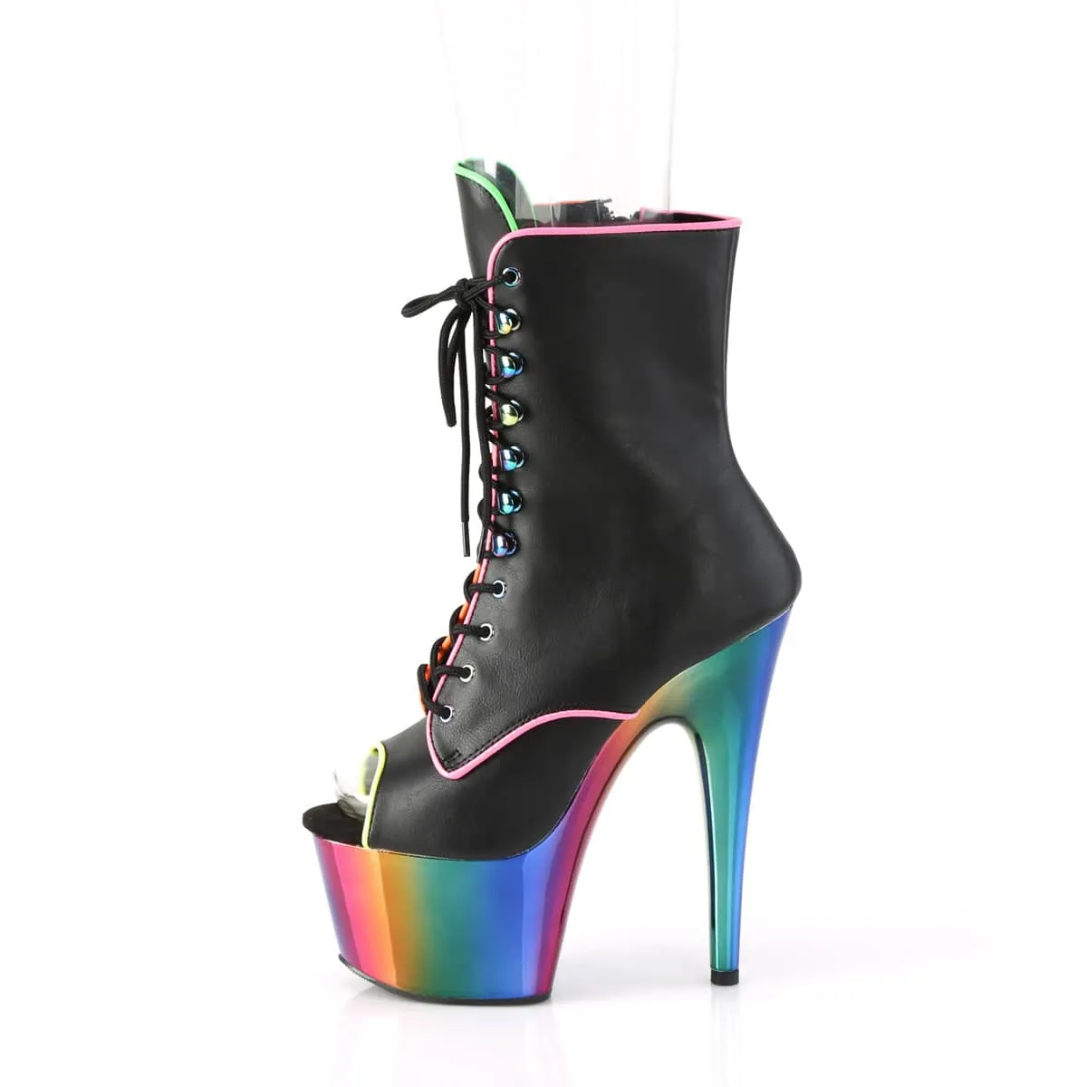 ADORE-1021RC-02 Black & Multi Colour Calf High Peep Toe Boots