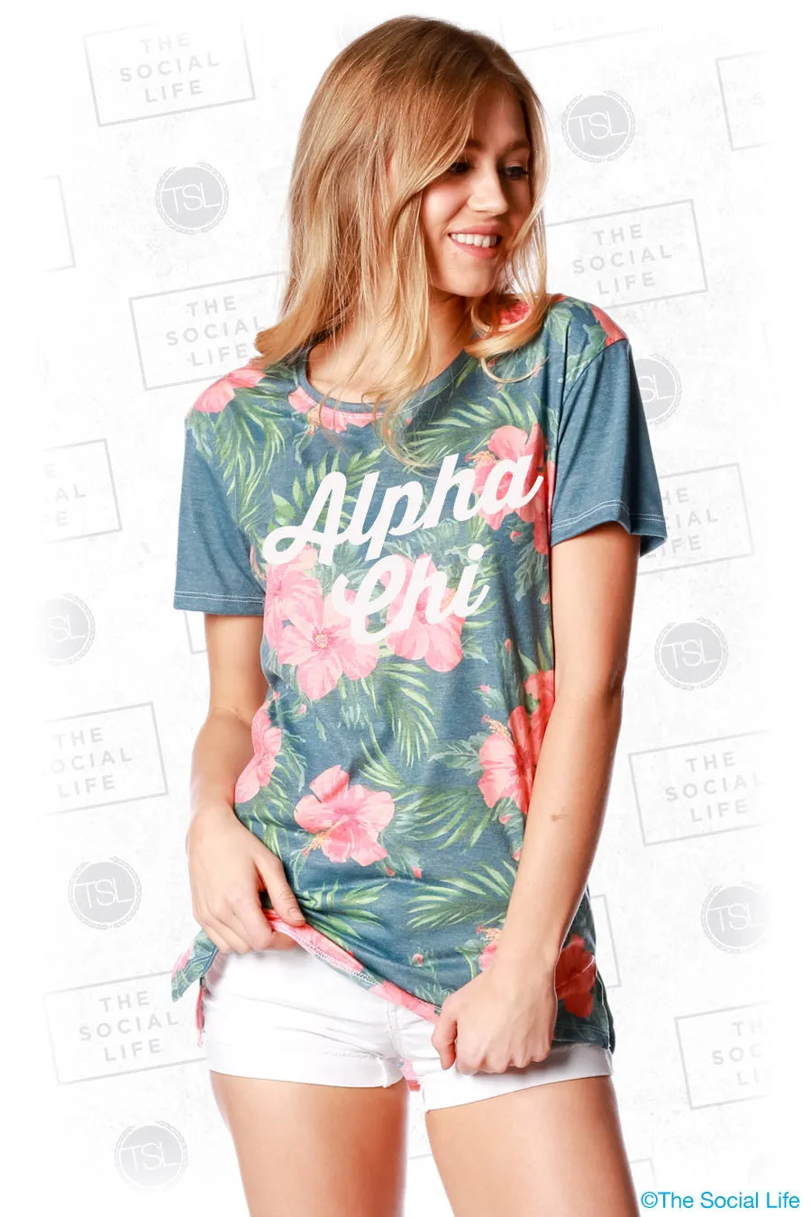 Alpha Chi Omega Vintage Hawaiian Scoop Tee