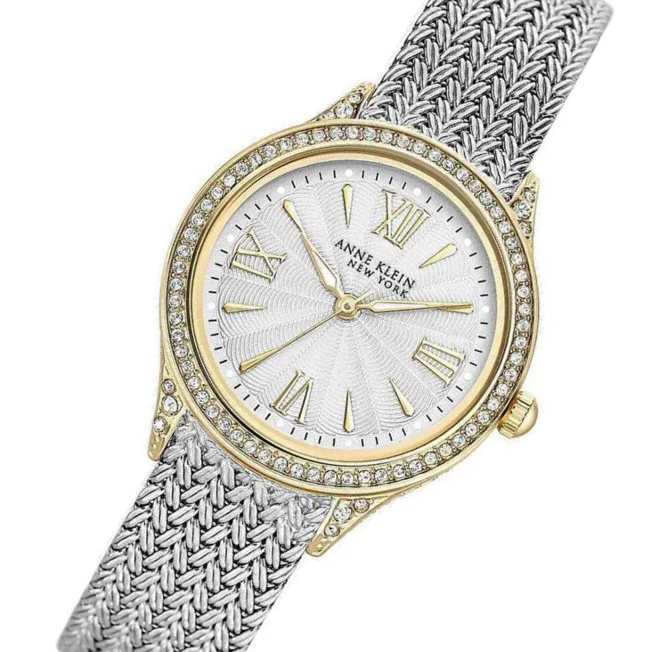 Anne Klein Silver Mesh with Swarovski Crystal Accents Women's Watch - 122291SVTT