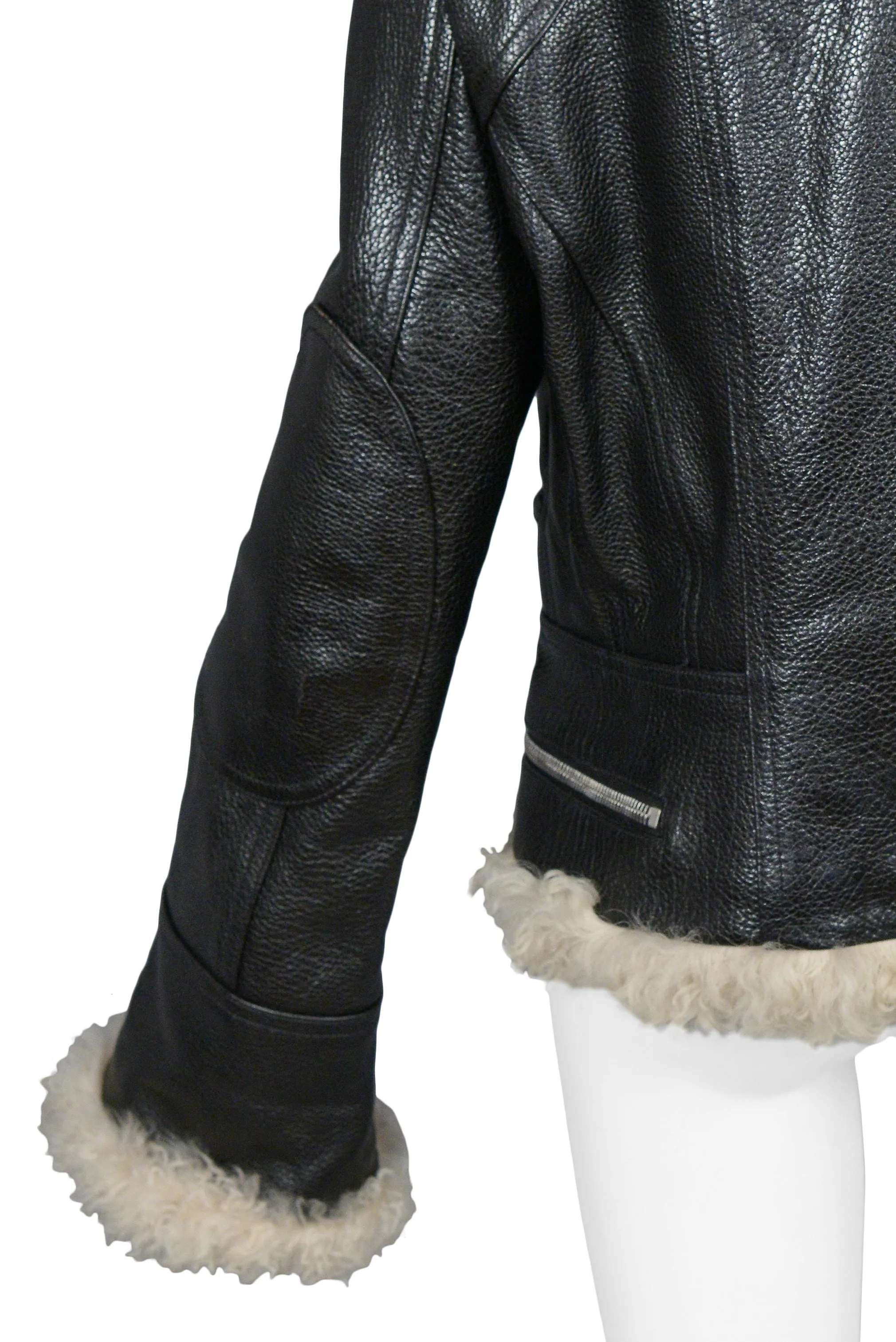 BALENCIAGA BLACK LEATHER & SHEARLING MOTO JACKET 2004