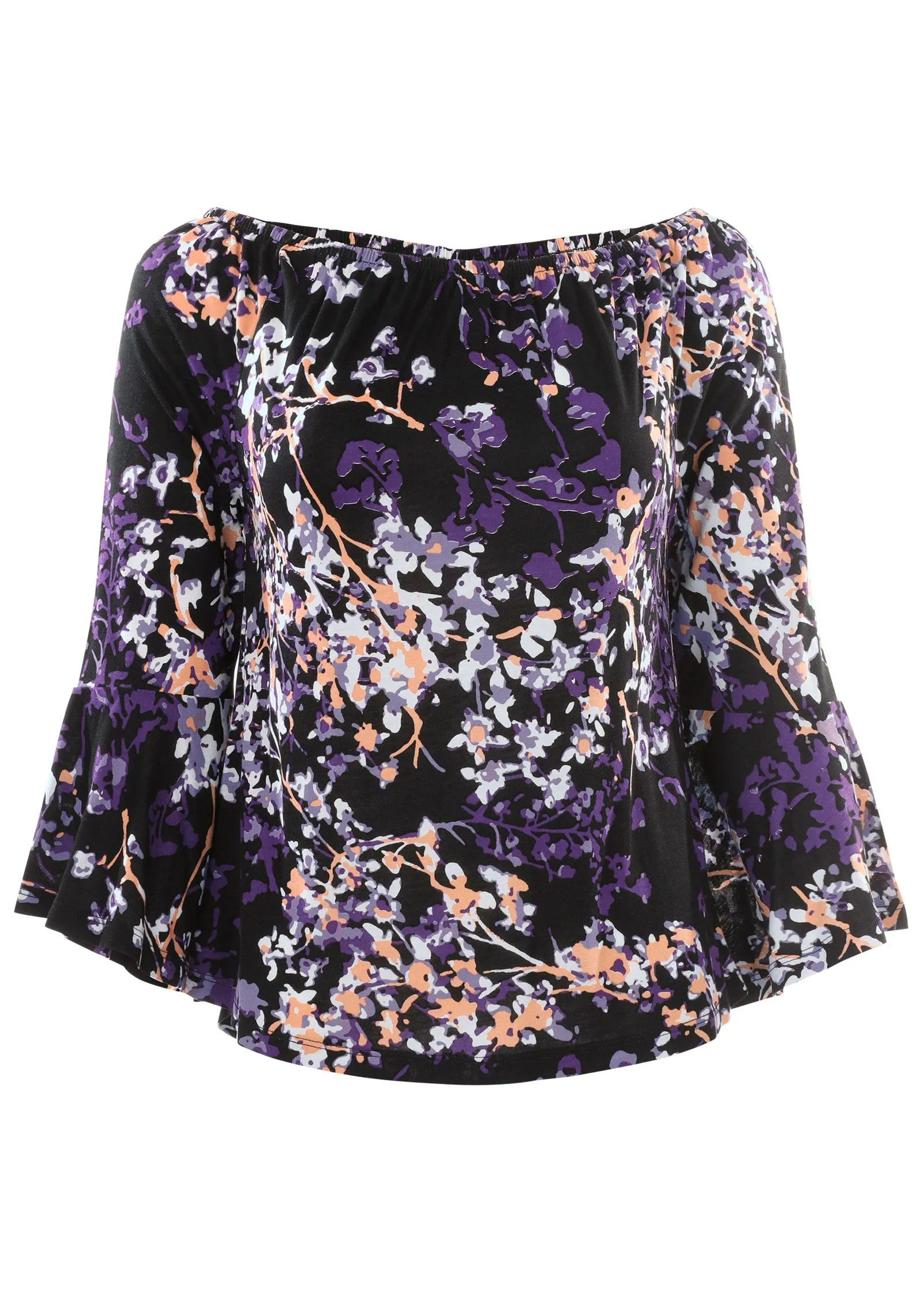 Bell Sleeve Printed Top - Purple Multi