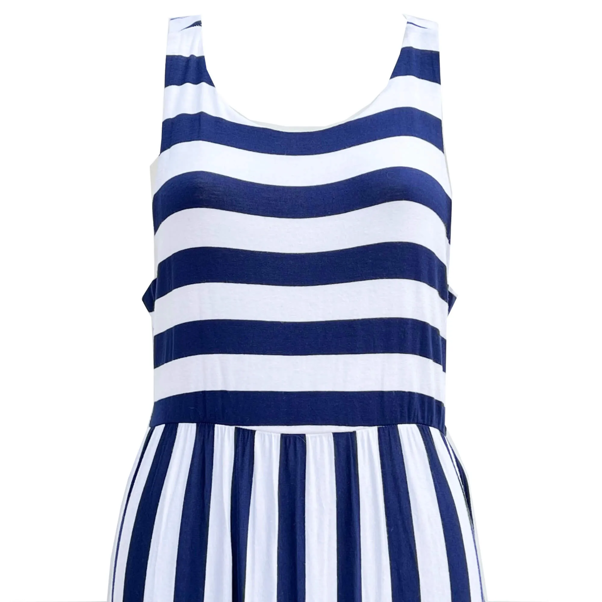 Bellamie Dark Blue and White Striped Sleeveless Maxi Dress - XL