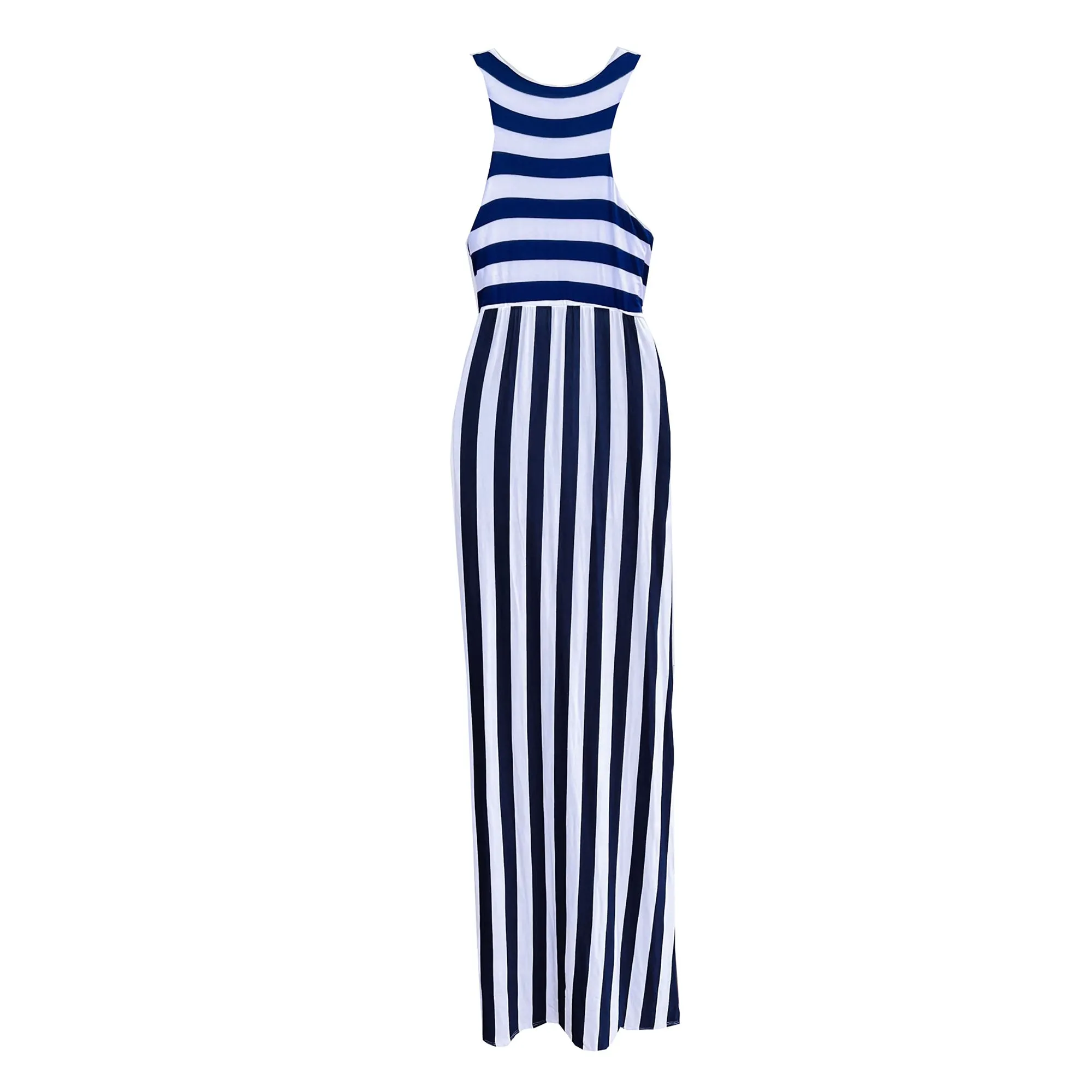 Bellamie Dark Blue and White Striped Sleeveless Maxi Dress - XL