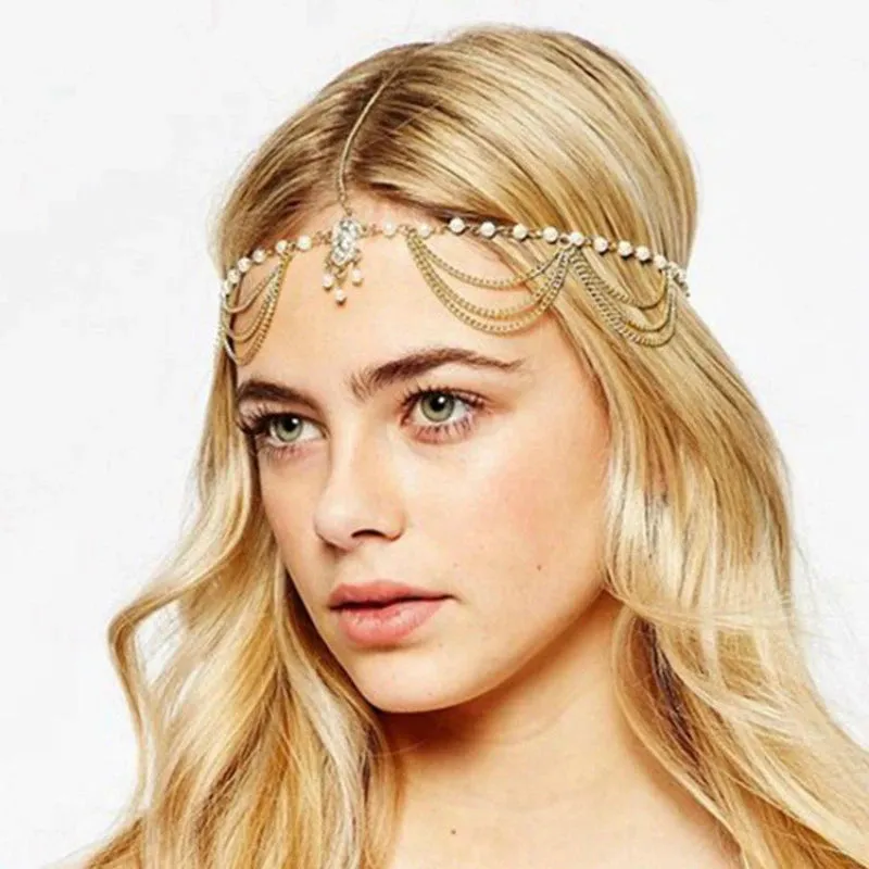 Boho Crystal Bride Headdress Hair Accesories New Fashion Elegant Head Chain Jewelry Women Wedding Accessories Bridal Headpiece