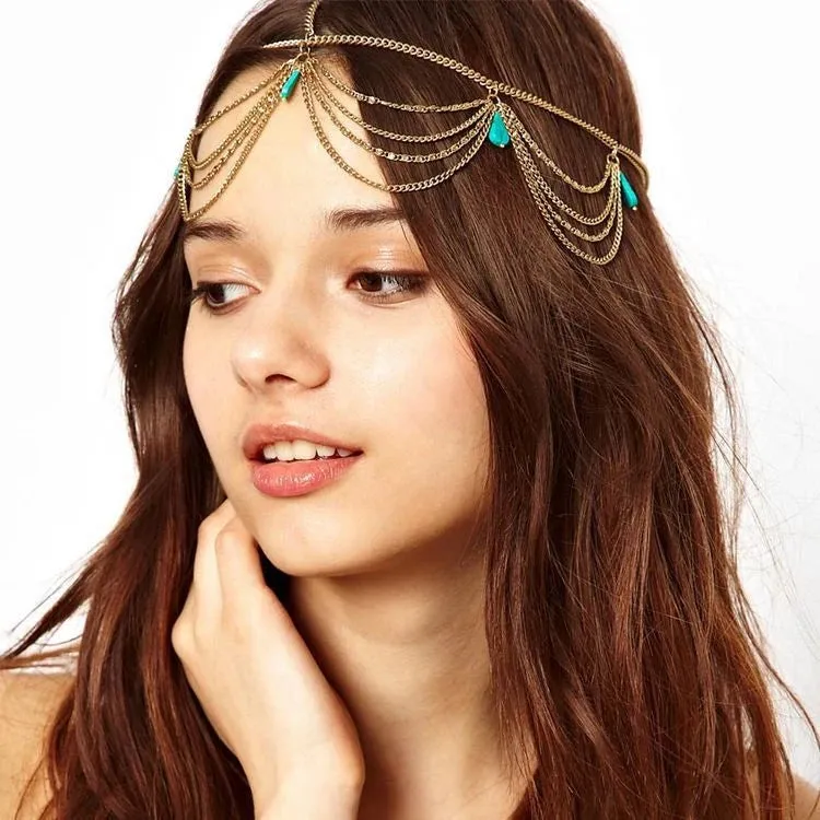 Boho Crystal Bride Headdress Hair Accesories New Fashion Elegant Head Chain Jewelry Women Wedding Accessories Bridal Headpiece