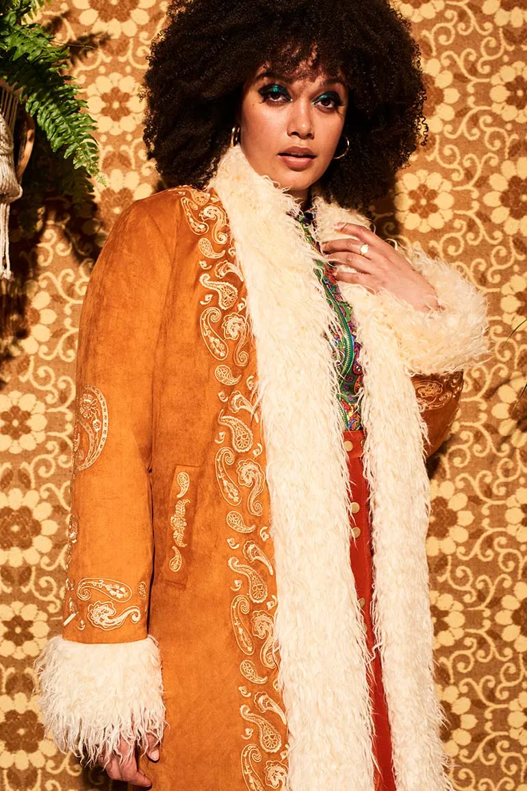 Breaking Hearts Tan Embroidered Long Penny Lane Coat