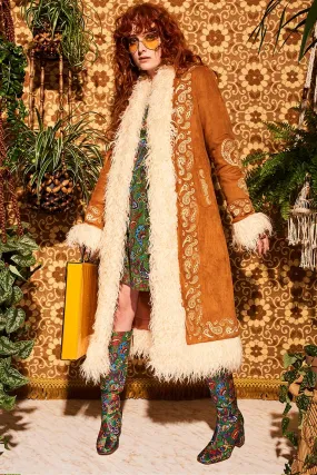 Breaking Hearts Tan Embroidered Long Penny Lane Coat