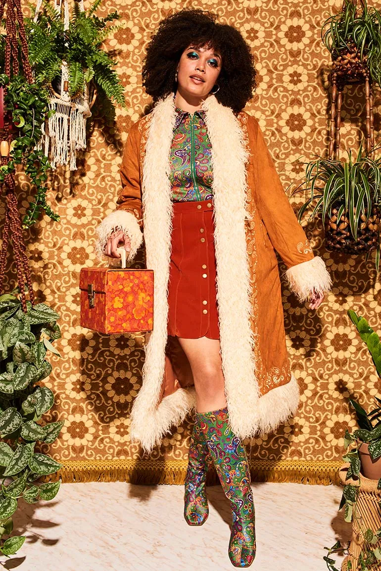 Breaking Hearts Tan Embroidered Long Penny Lane Coat