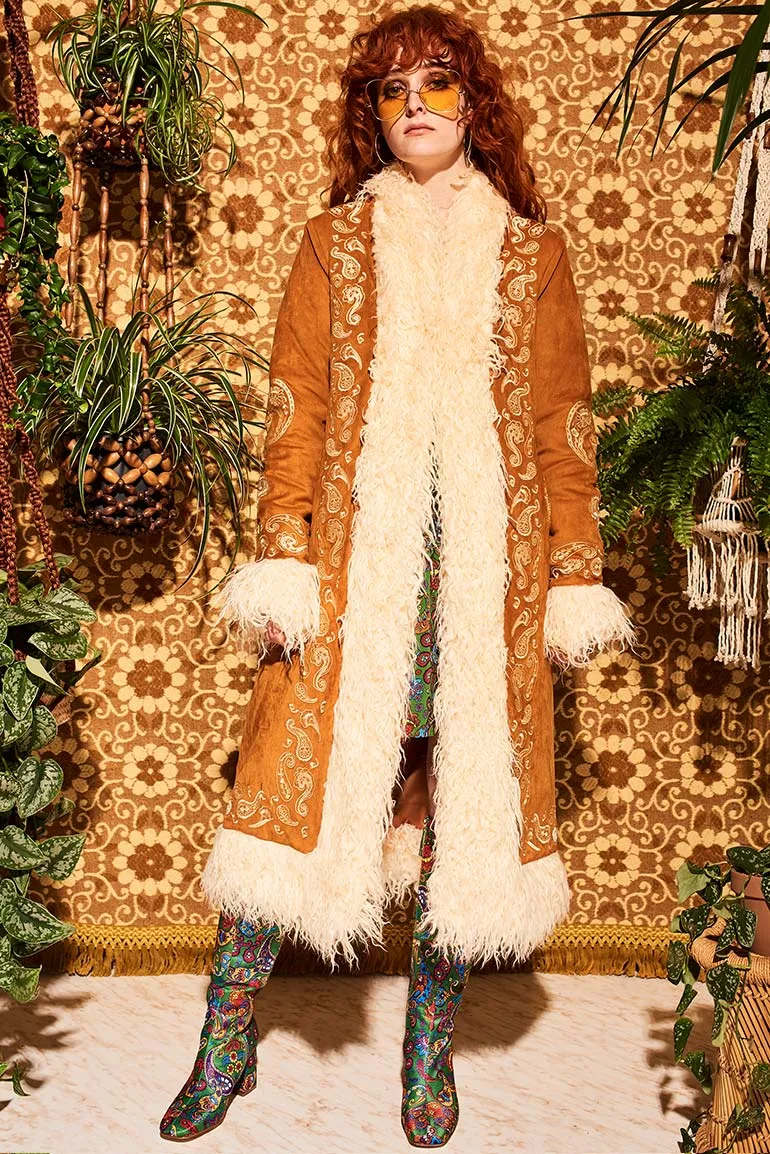 Breaking Hearts Tan Embroidered Long Penny Lane Coat
