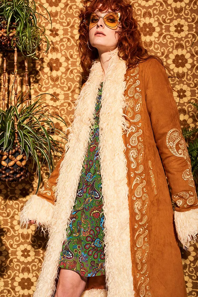 Breaking Hearts Tan Embroidered Long Penny Lane Coat