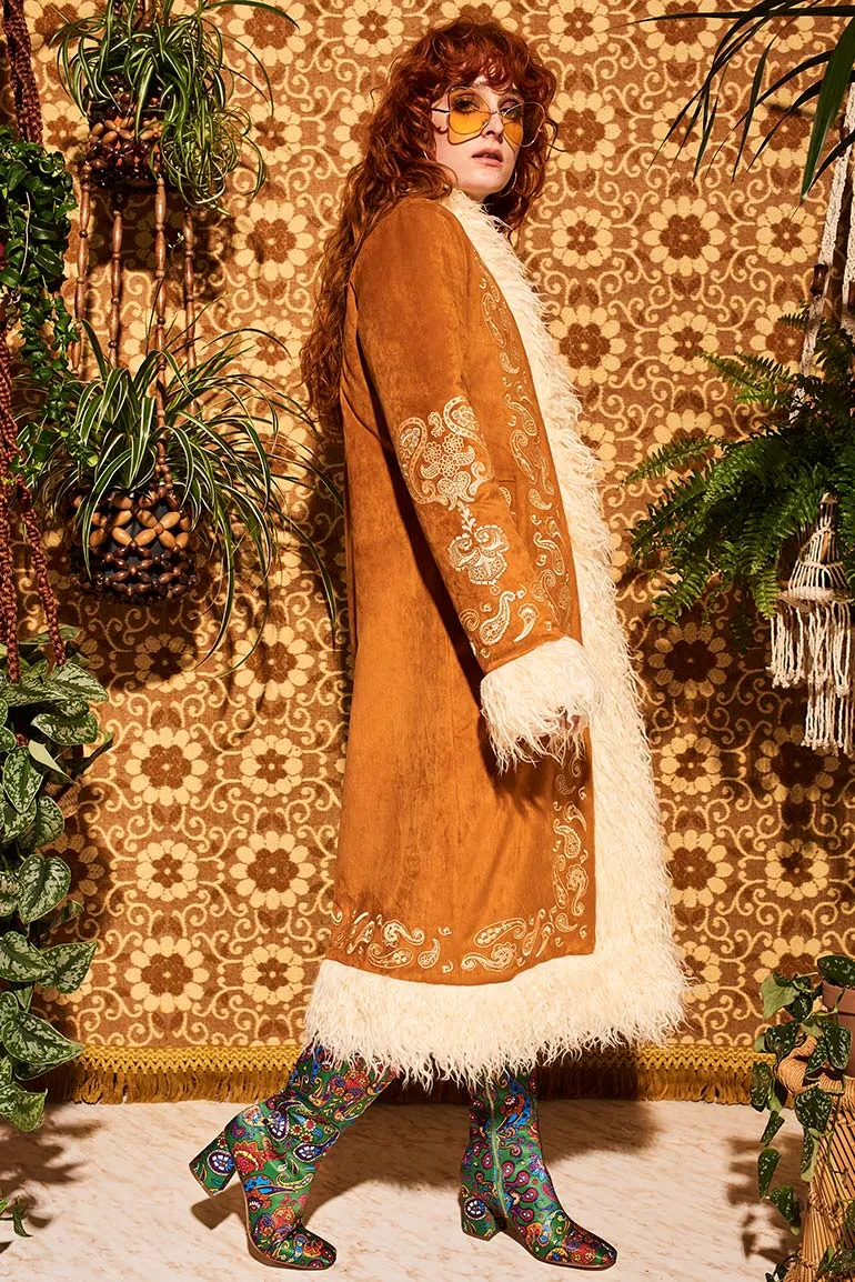 Breaking Hearts Tan Embroidered Long Penny Lane Coat