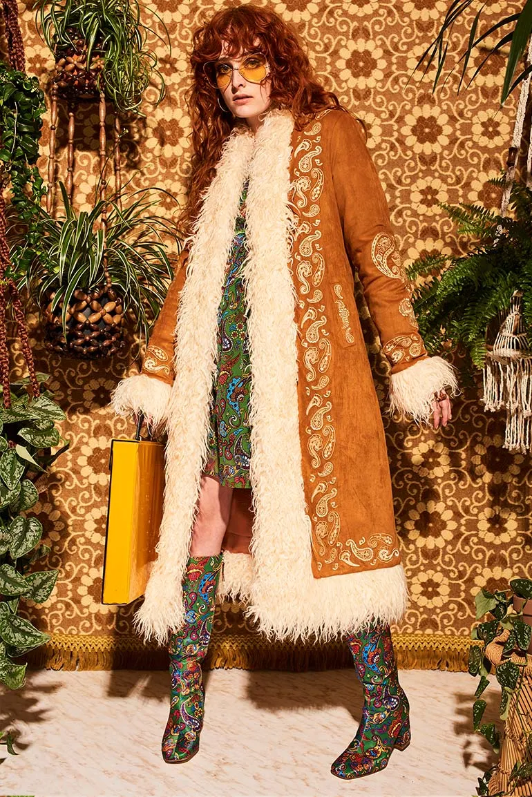 Breaking Hearts Tan Embroidered Long Penny Lane Coat