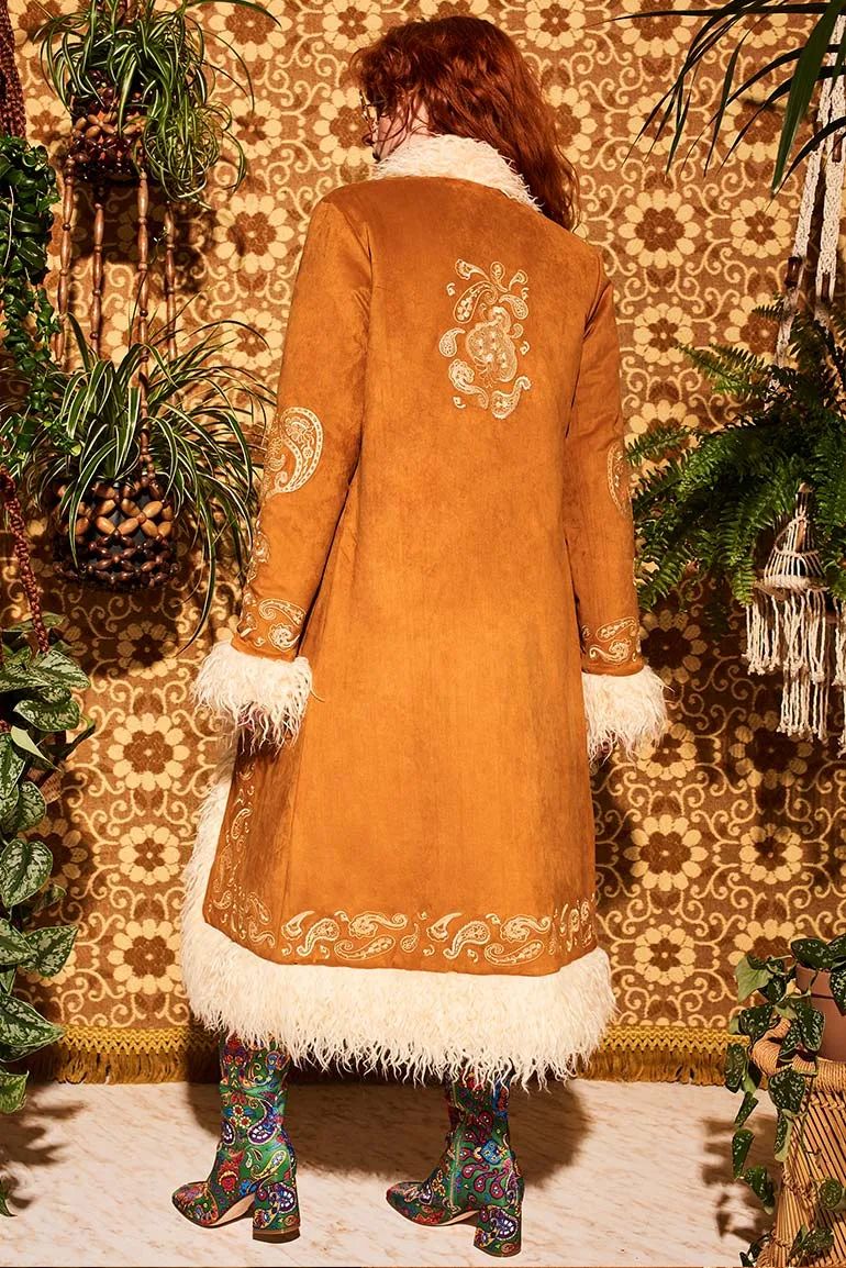 Breaking Hearts Tan Embroidered Long Penny Lane Coat