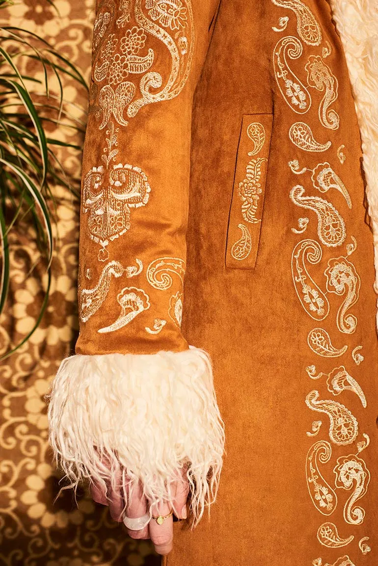 Breaking Hearts Tan Embroidered Long Penny Lane Coat