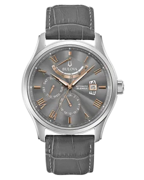 Bulova Wilton Men's Grey Dial Rose Gold Roman Numerals Watch 96C143