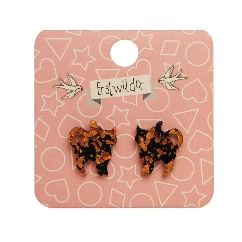 Cat Chunky Glitter Resin Stud Earrings - Orange