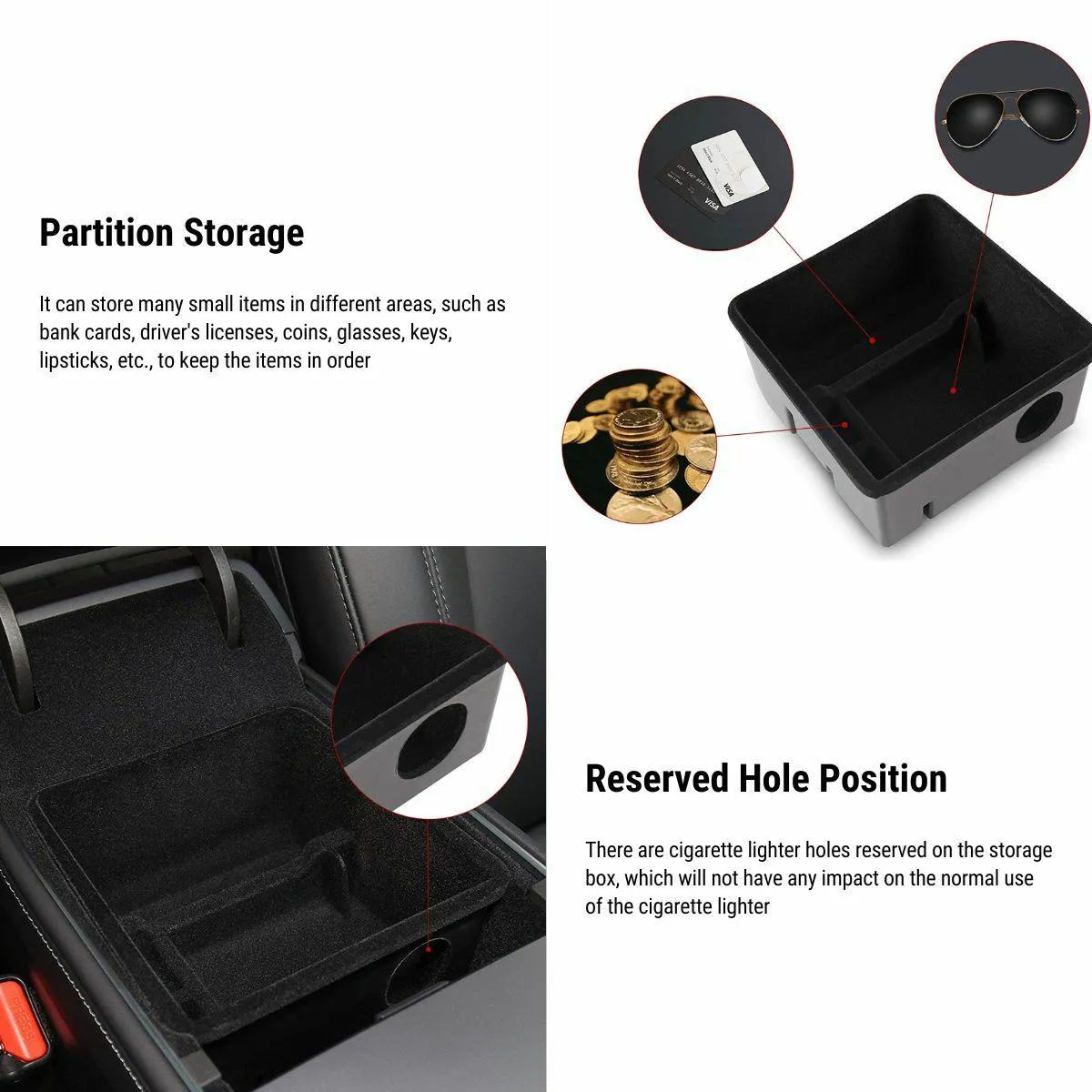Center Console Tray Armrest Box Storage Box for Tesla Model 3 / Model Y