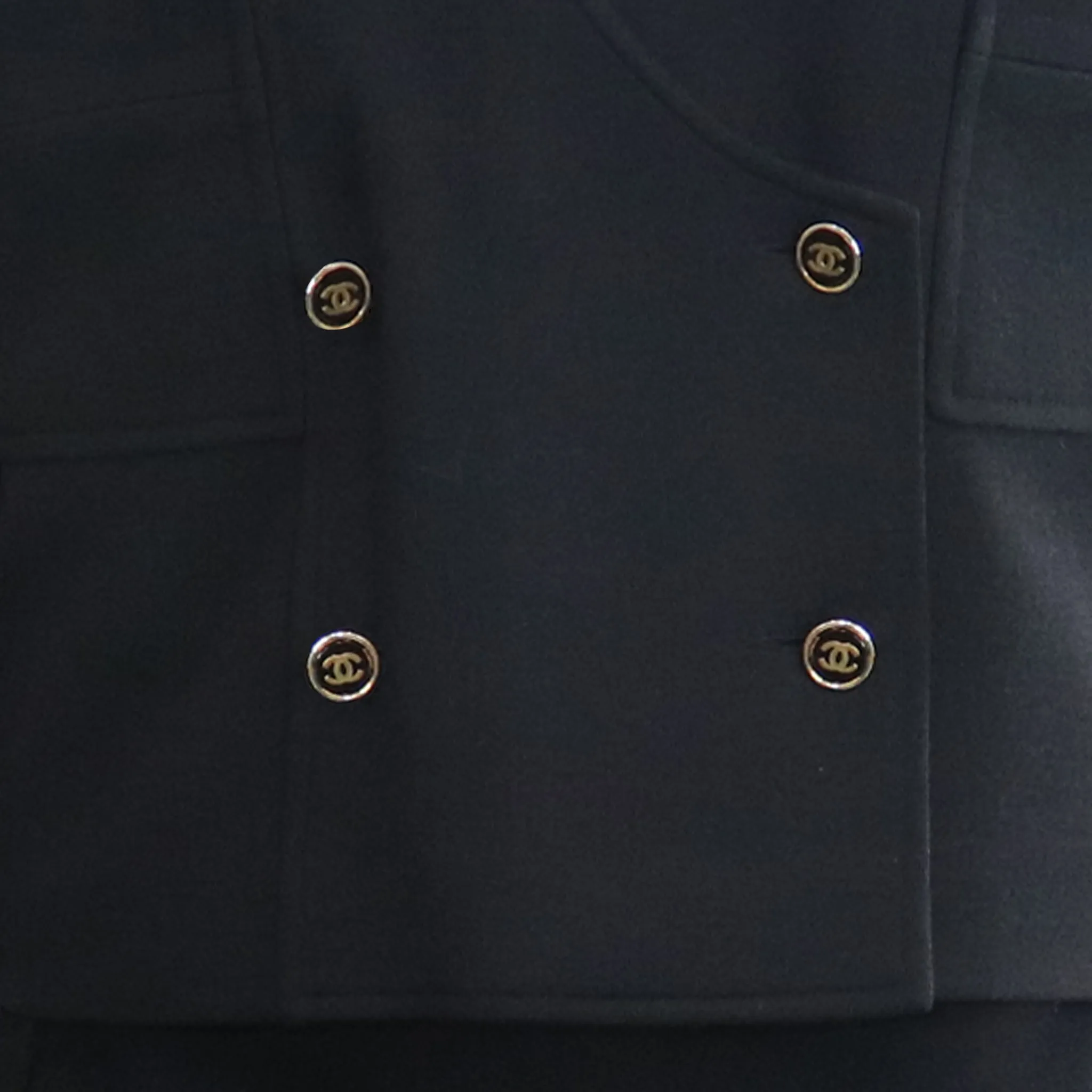 Chanel Navy Blue Double Knit Jacket & Skirt Set w/ Logo Buttons Circa 1990s