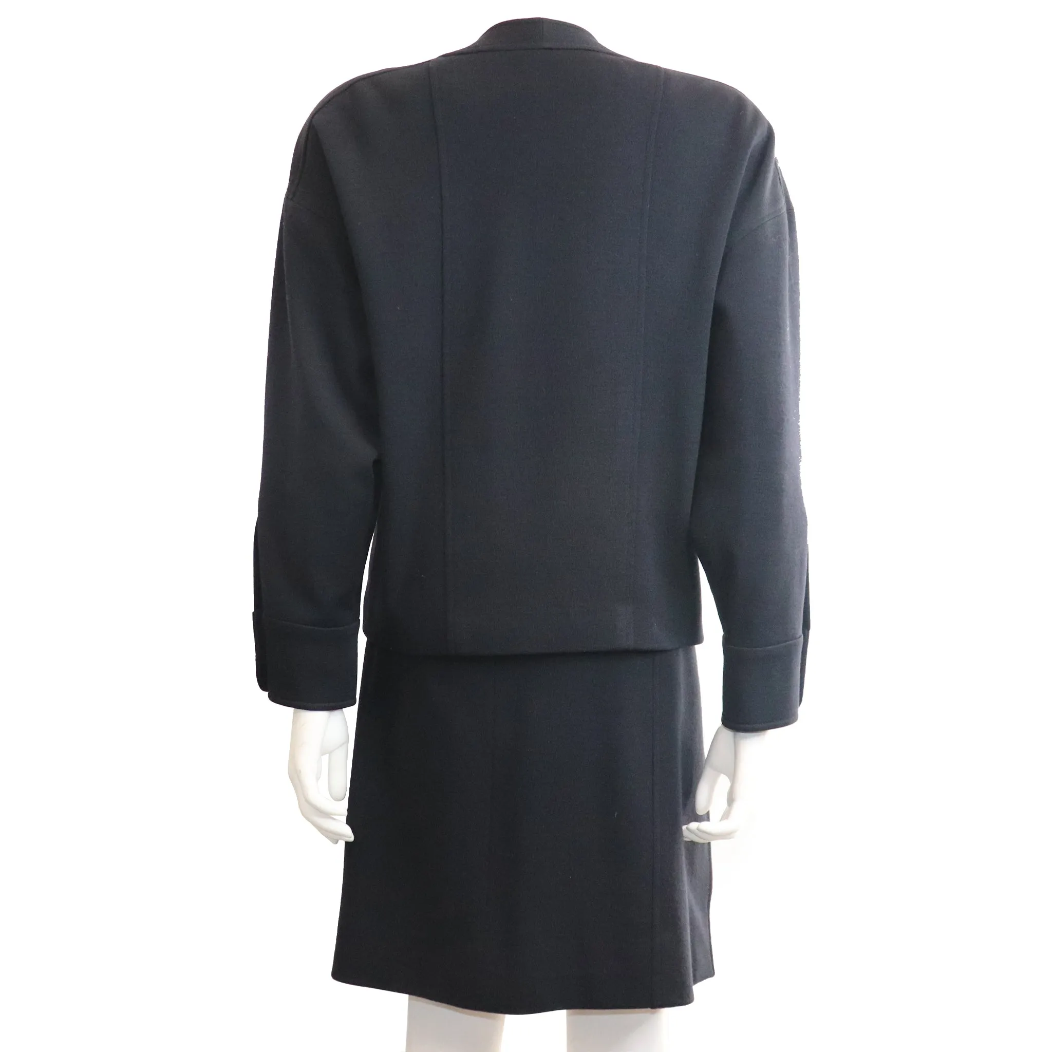 Chanel Navy Blue Double Knit Jacket & Skirt Set w/ Logo Buttons Circa 1990s