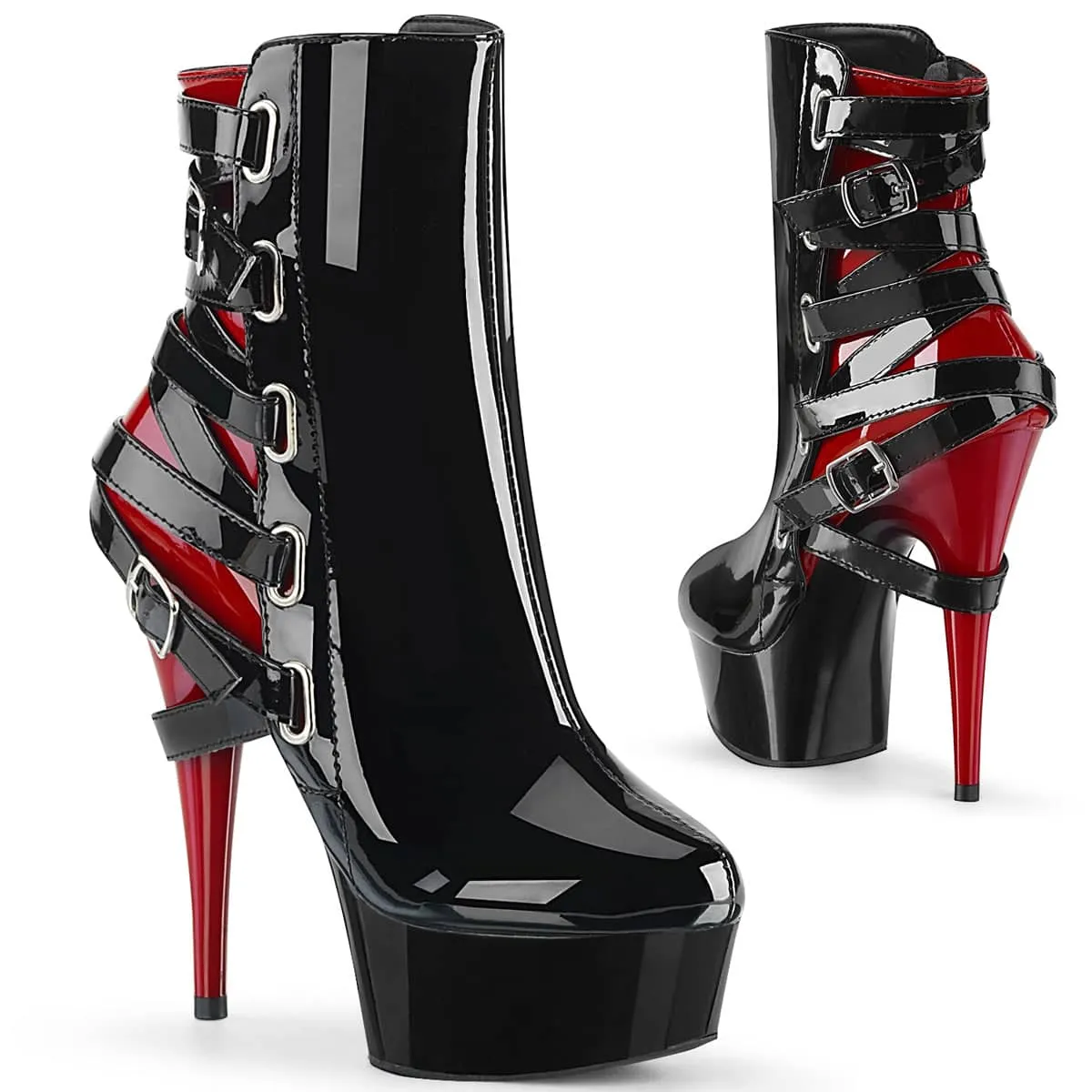 DELIGHT-1012 Black & Red Calf High Boots