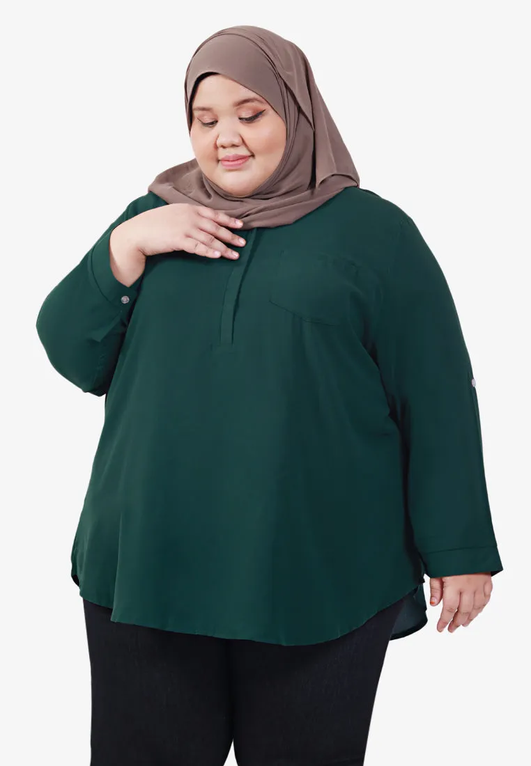 Docia Minimalist Stand Collar Blouse - Dark Green