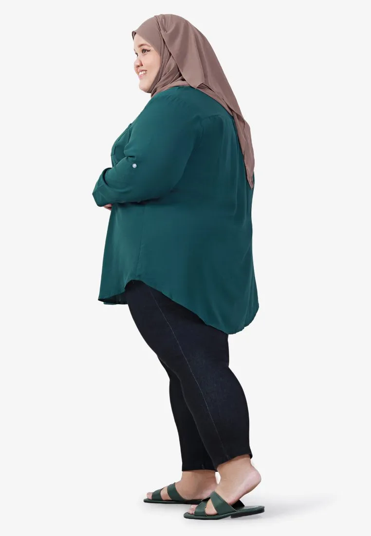 Docia Minimalist Stand Collar Blouse - Dark Green