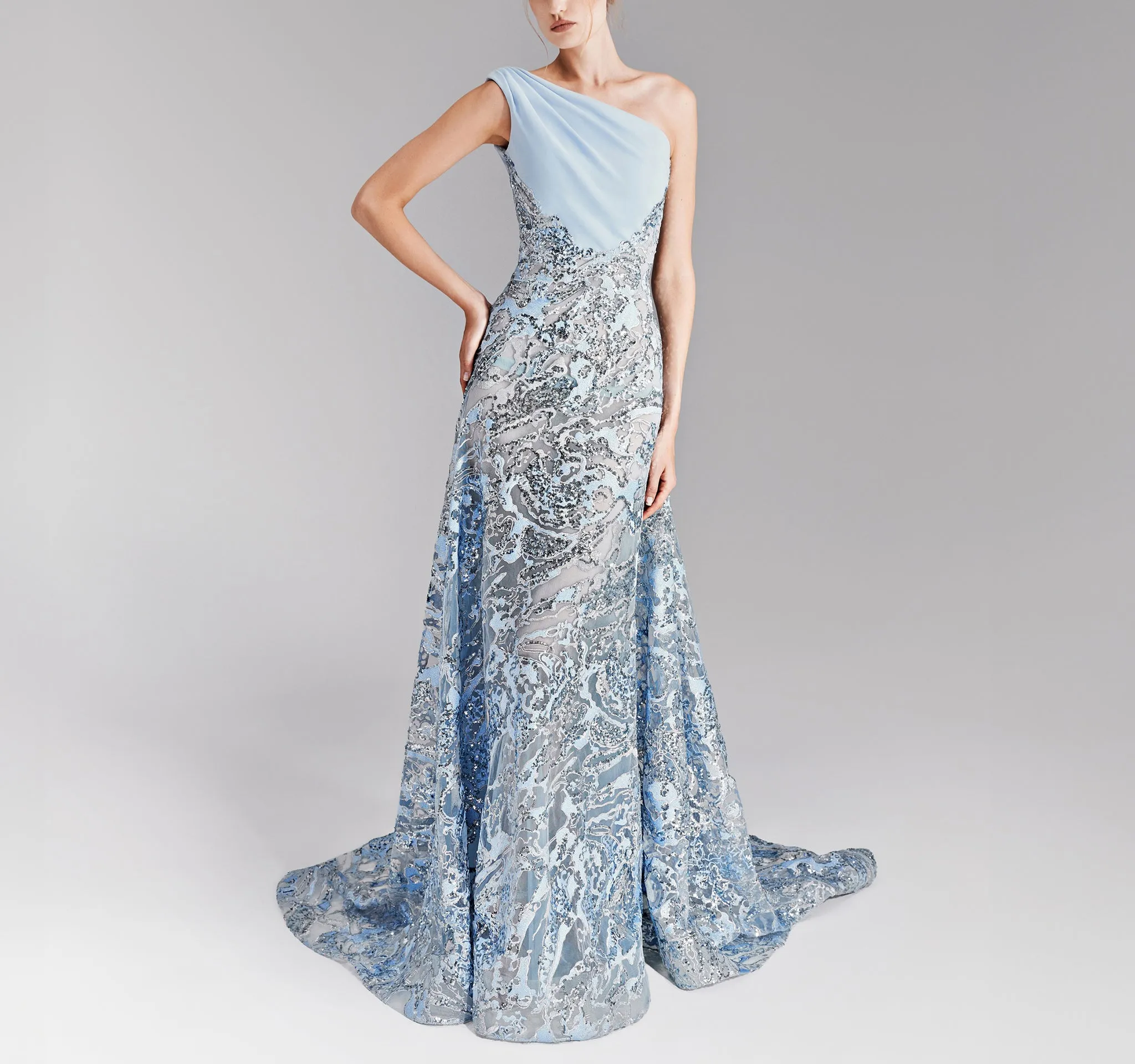 Draped One Shoulder Crepe Dress