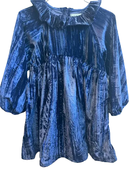 dress crushed velvet with collar - navy-033