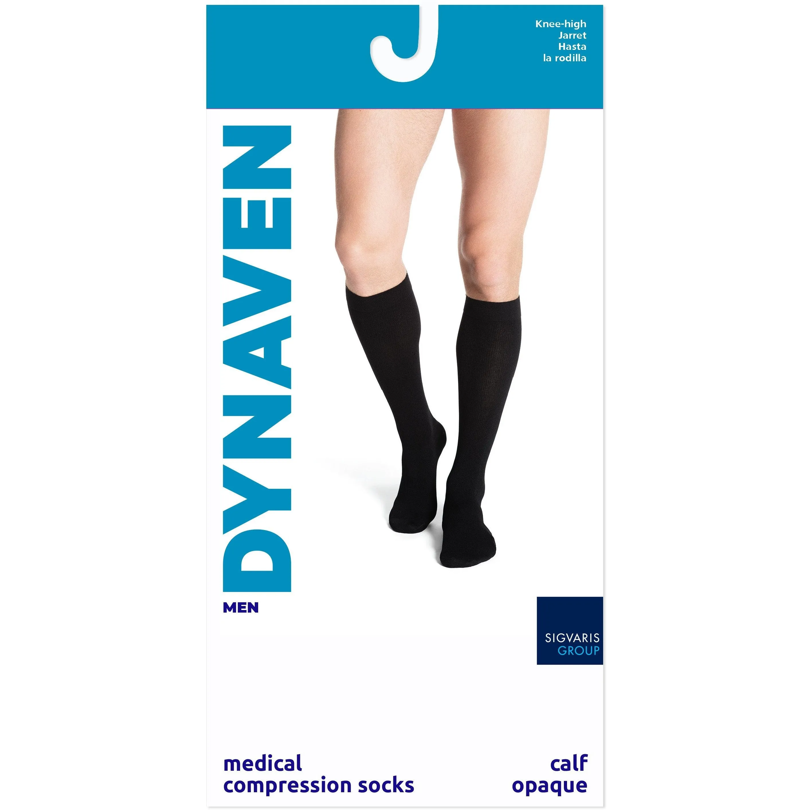 Dynaven Opaque Ribbed Men's Knee High 15-20 mmHg w/ Silicone Top