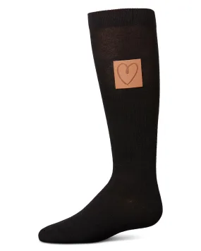 Girl's Cork Heart Patch Tab Knee High Socks