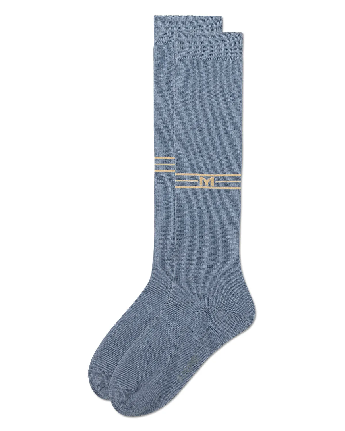 Girls Stretch Cotton Multi Stripe "M Graphic" Knee Sock