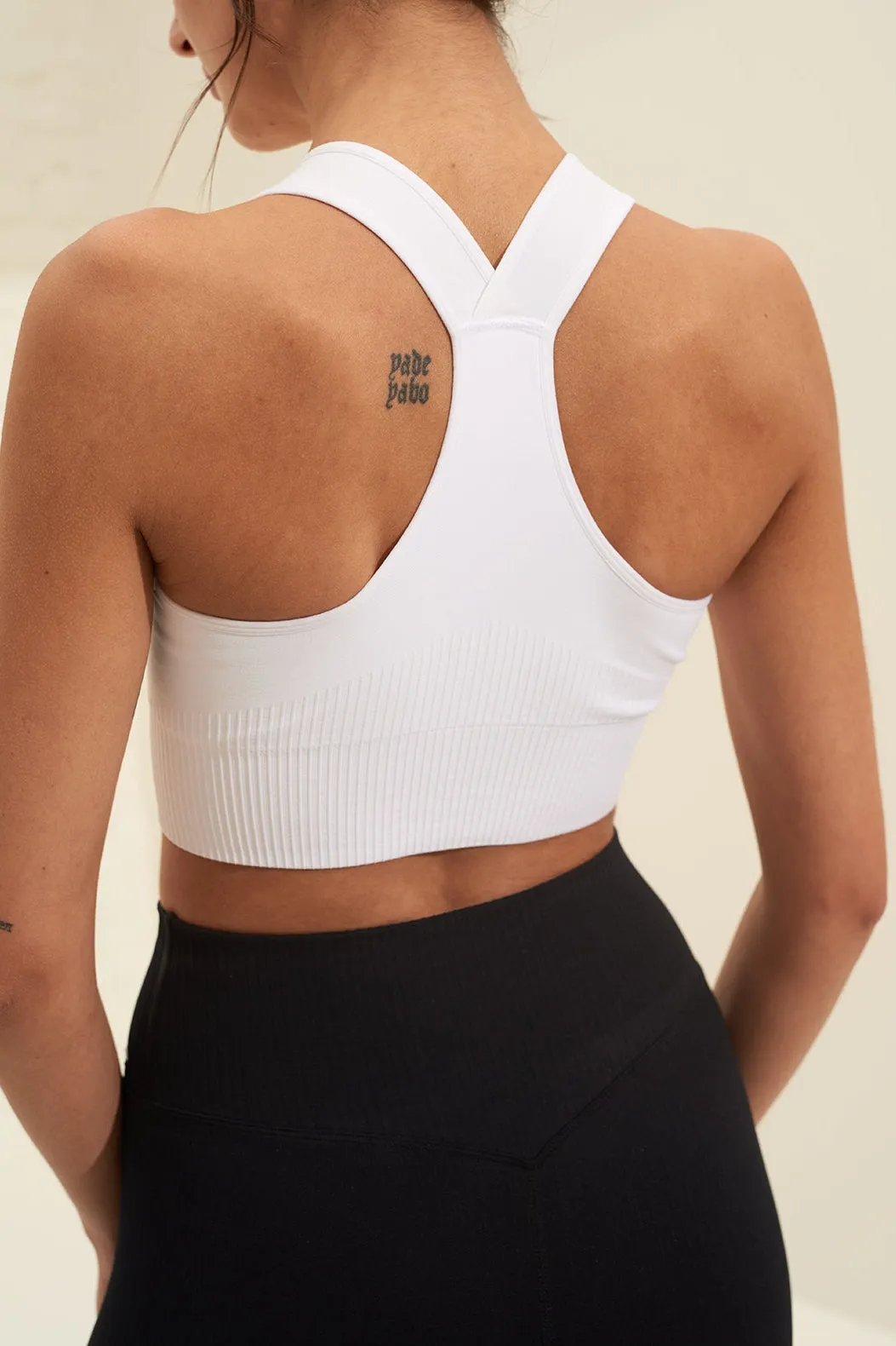 High Support Ribbed Bra - White