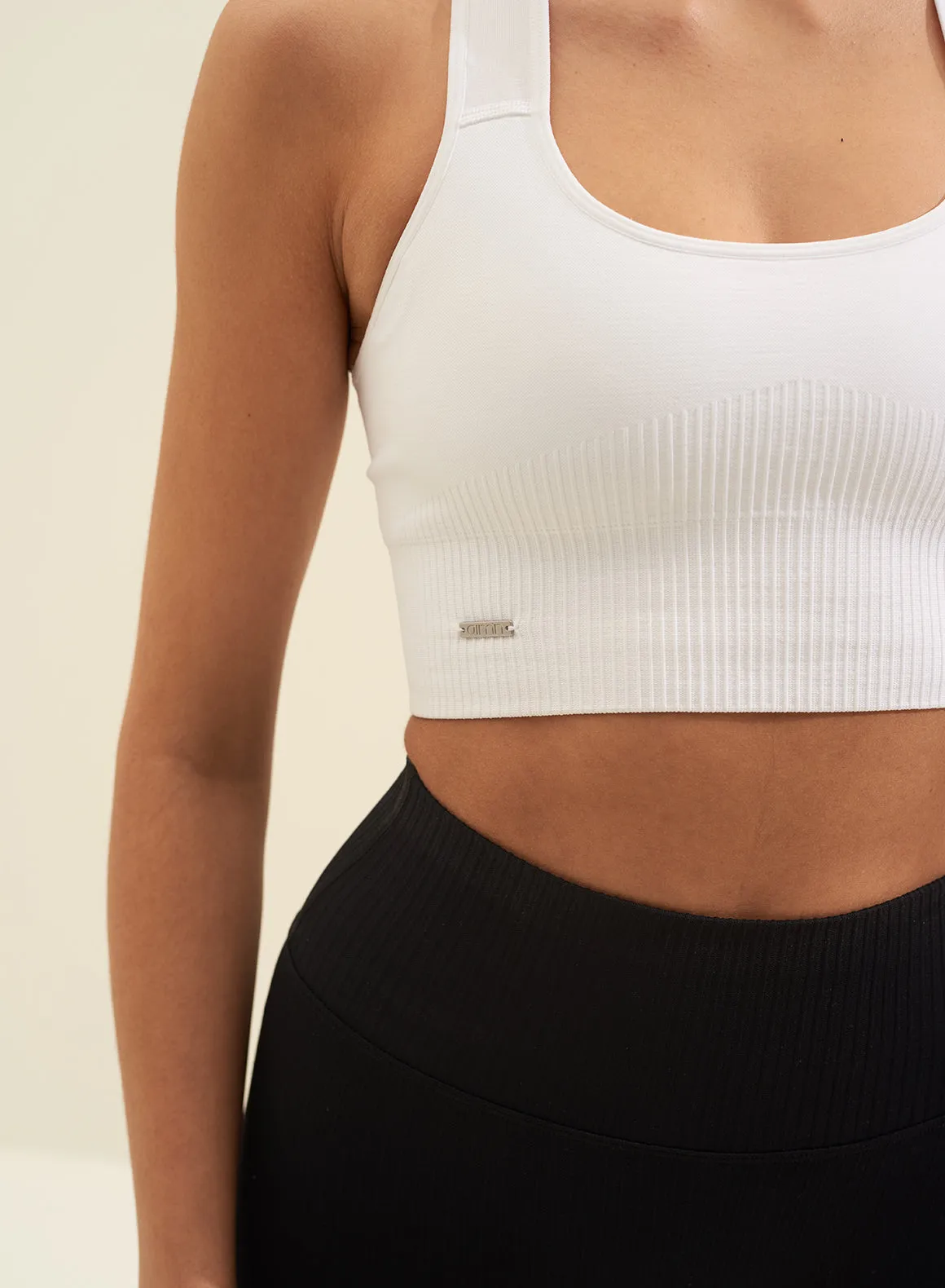 High Support Ribbed Bra - White