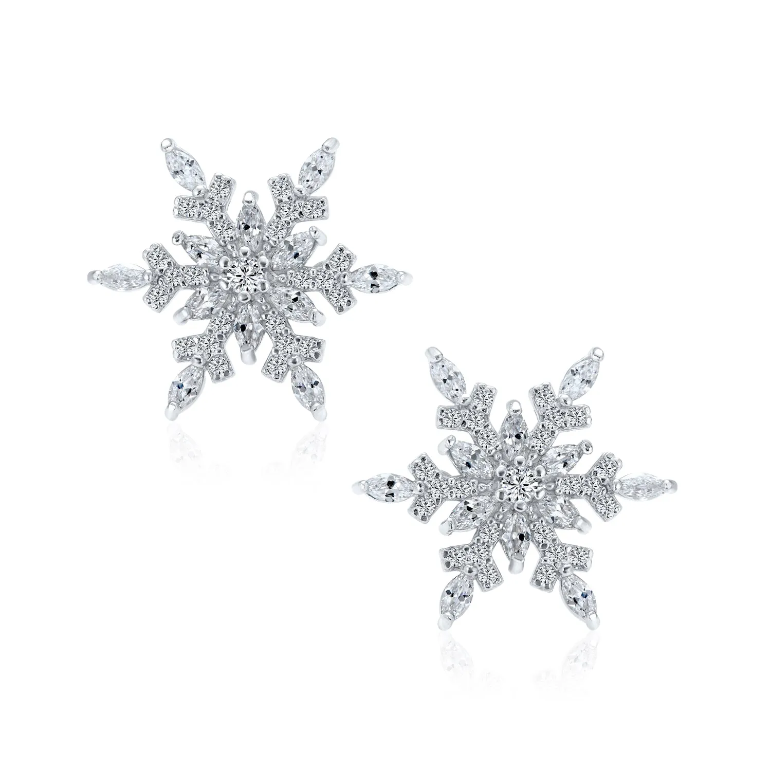 Holiday Party CZ Christmas Flower AAA Cubic Zirconia Snowflake Stud Earrings