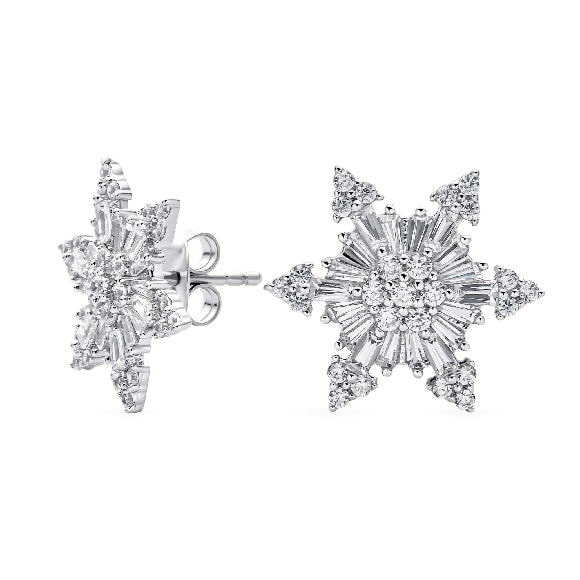 Holiday Party CZ Christmas Flower AAA Cubic Zirconia Snowflake Stud Earrings