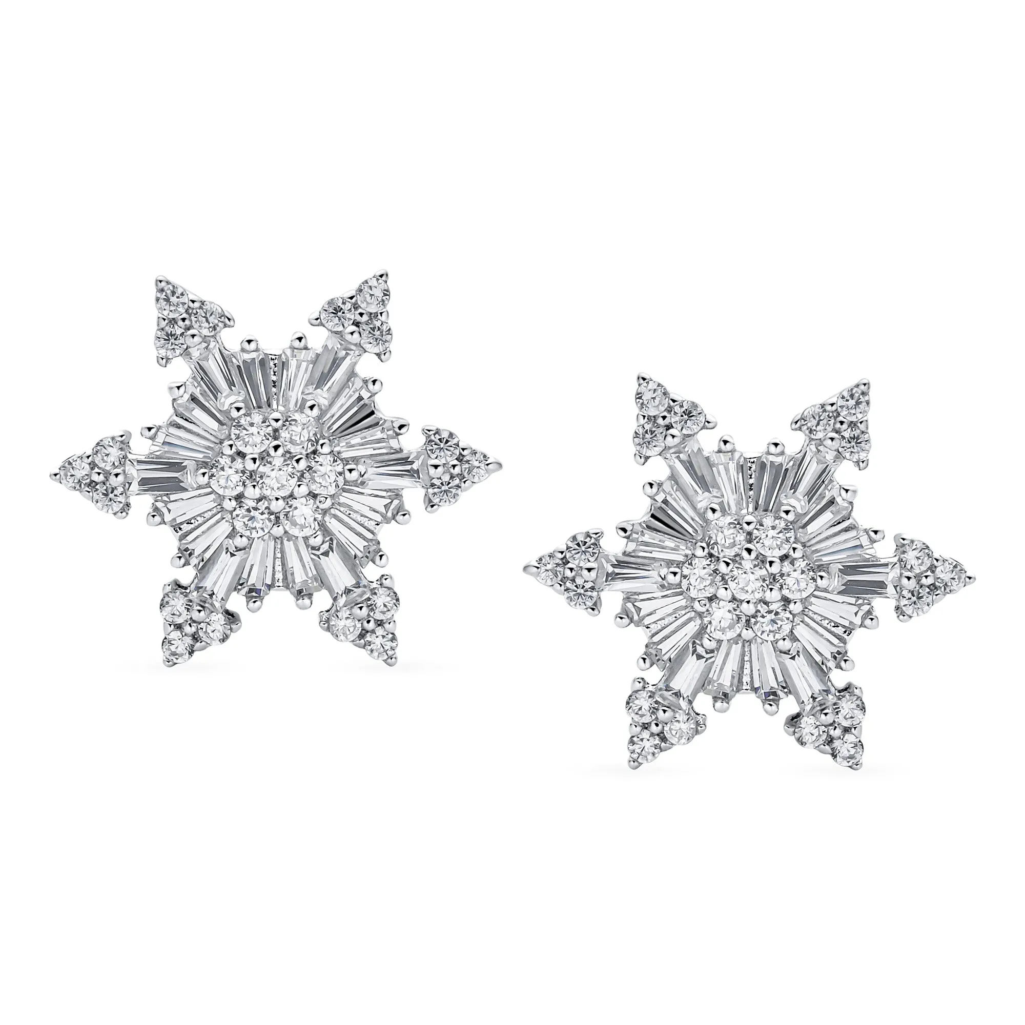 Holiday Party CZ Christmas Flower AAA Cubic Zirconia Snowflake Stud Earrings