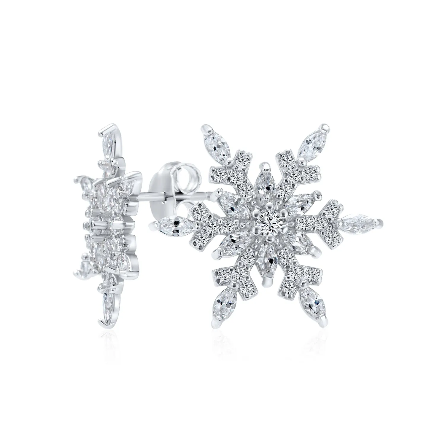 Holiday Party CZ Christmas Flower AAA Cubic Zirconia Snowflake Stud Earrings