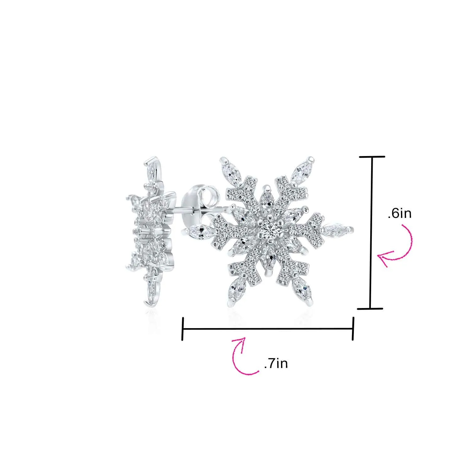 Holiday Party CZ Christmas Flower AAA Cubic Zirconia Snowflake Stud Earrings