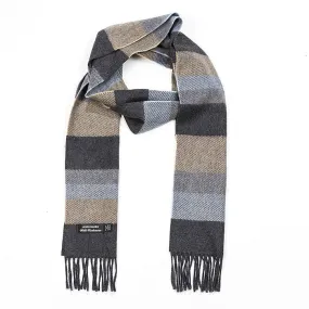 Irish Cashmere Wool Scarf Denim Taupe Grey Weft Stripe