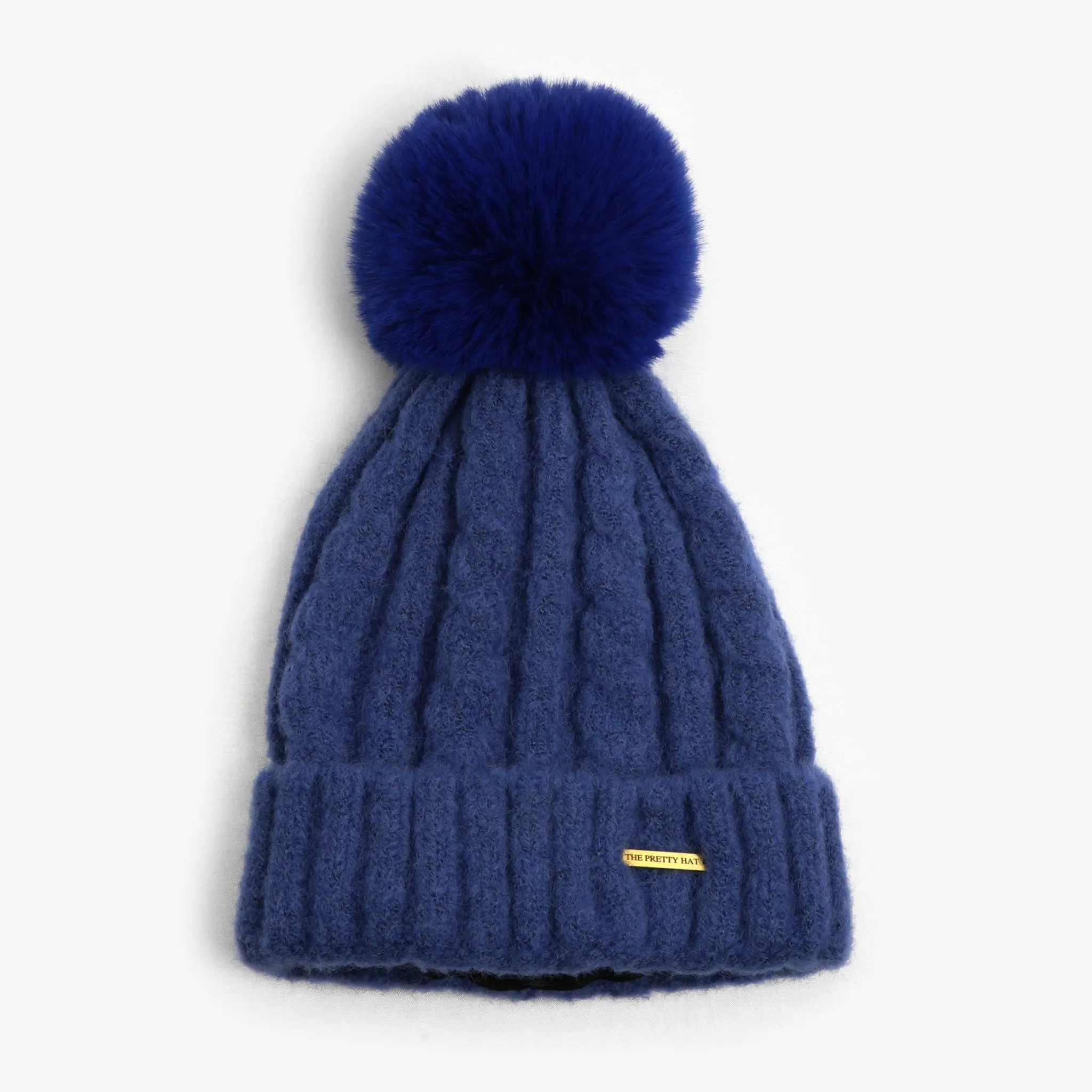 Laura Satin Lined Beanie With Detachable Pom - Royal Blue